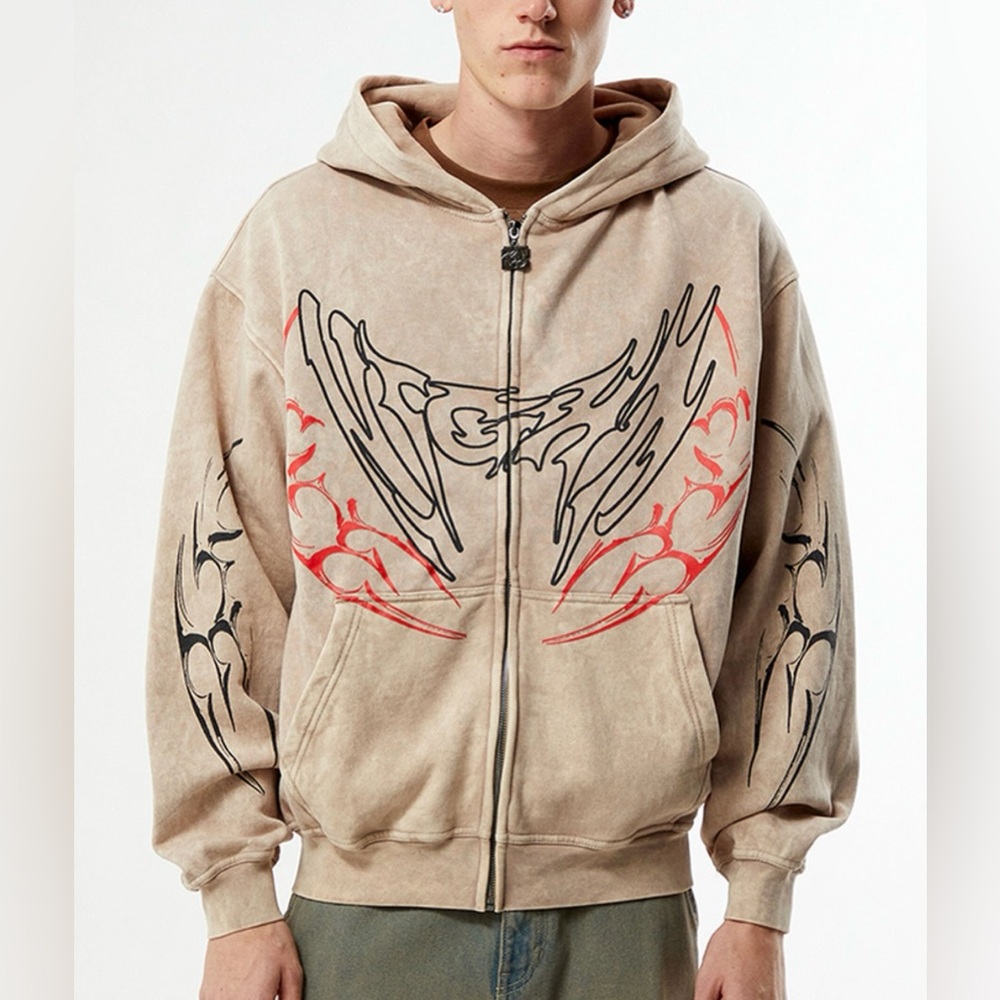 PACSUN NWT Nightlab Night Moon Full Zip Hoodie- Cream‎